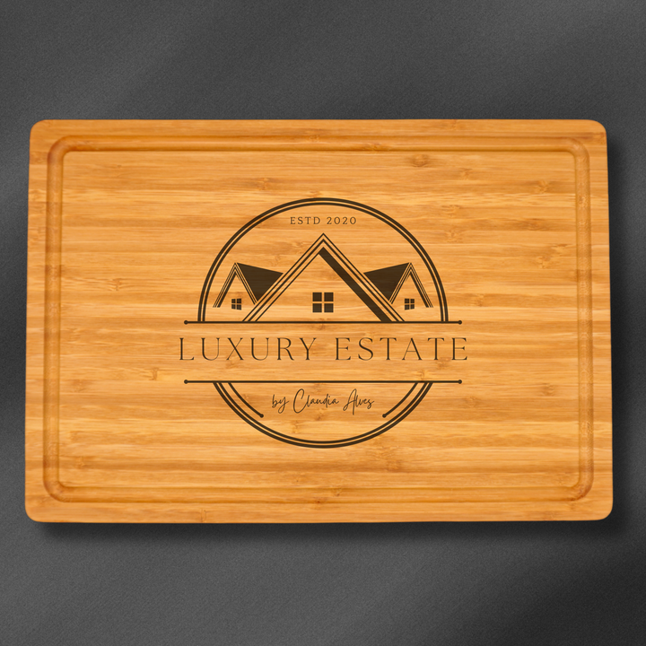 Large Custom cutting board with personalized company logo.