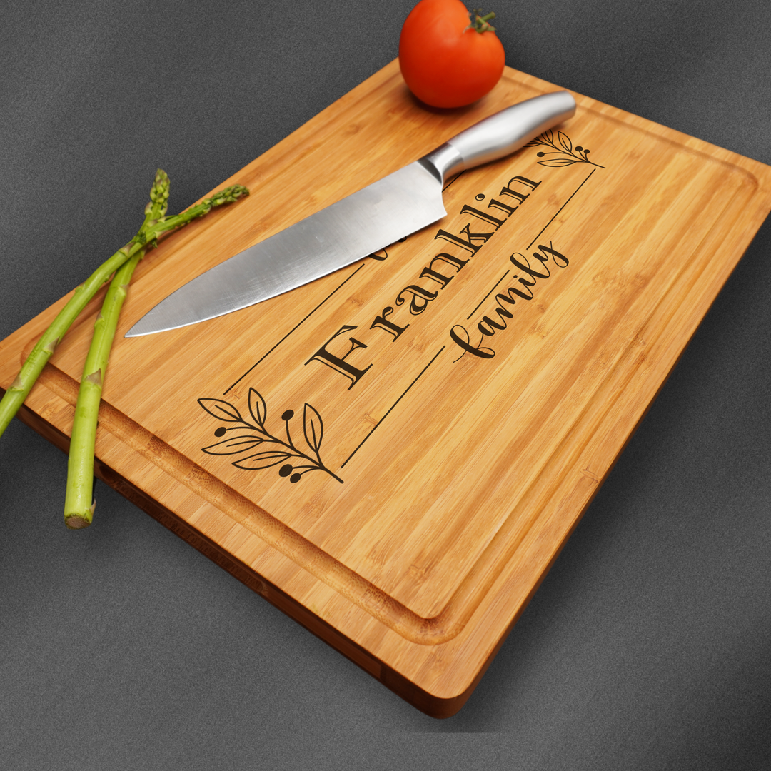 Large Cutting board that is laser engraved with a fancy design
