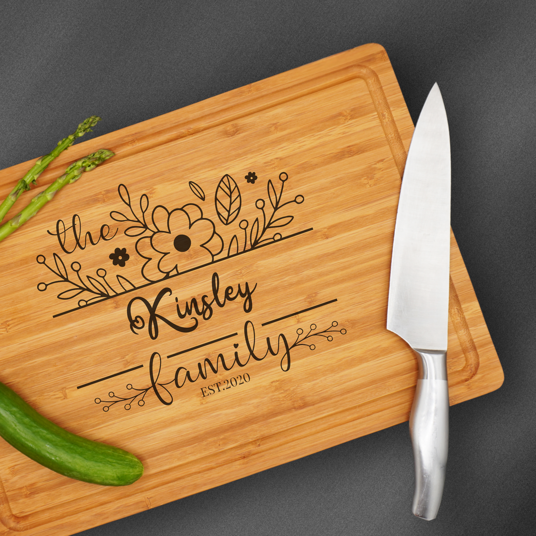 Large personalized cutting board engraved in the center. Perfect for wedding gifts.