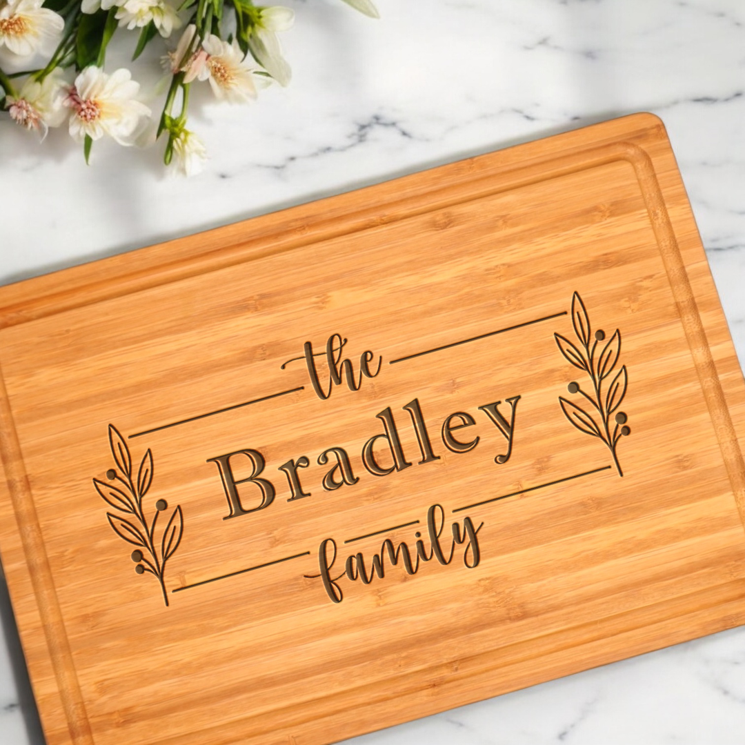 Personalized cutting board for a family gift.