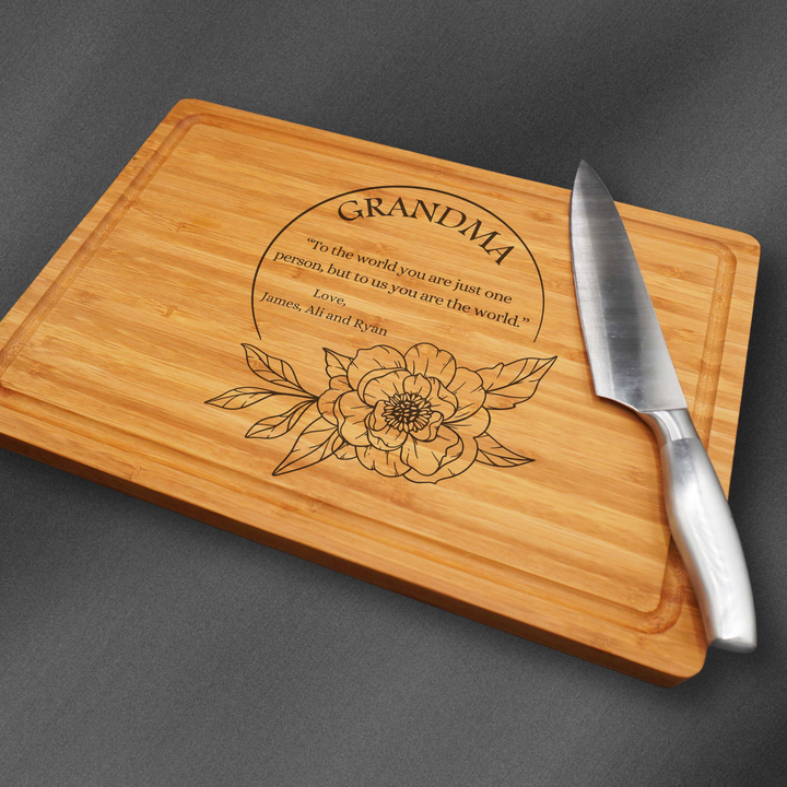 Personalized cutting board with a quote for grandma.