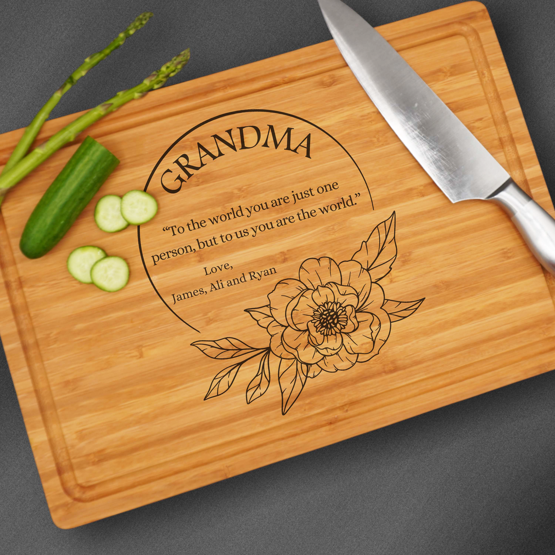 Large Personalized cutting board with a quote for grandma.