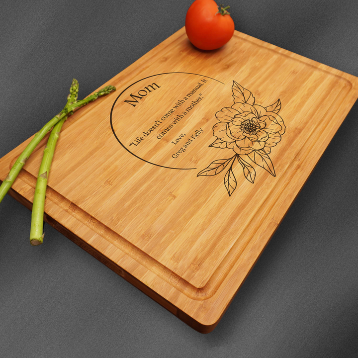 Personalized cutting board with a quote for mom.