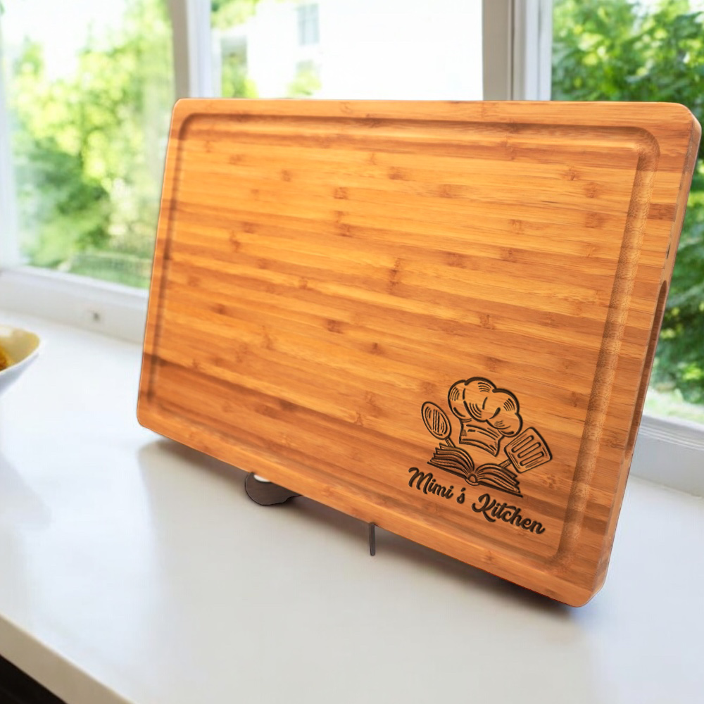 Personalized cutting board with engraving for mimi's kitchen.