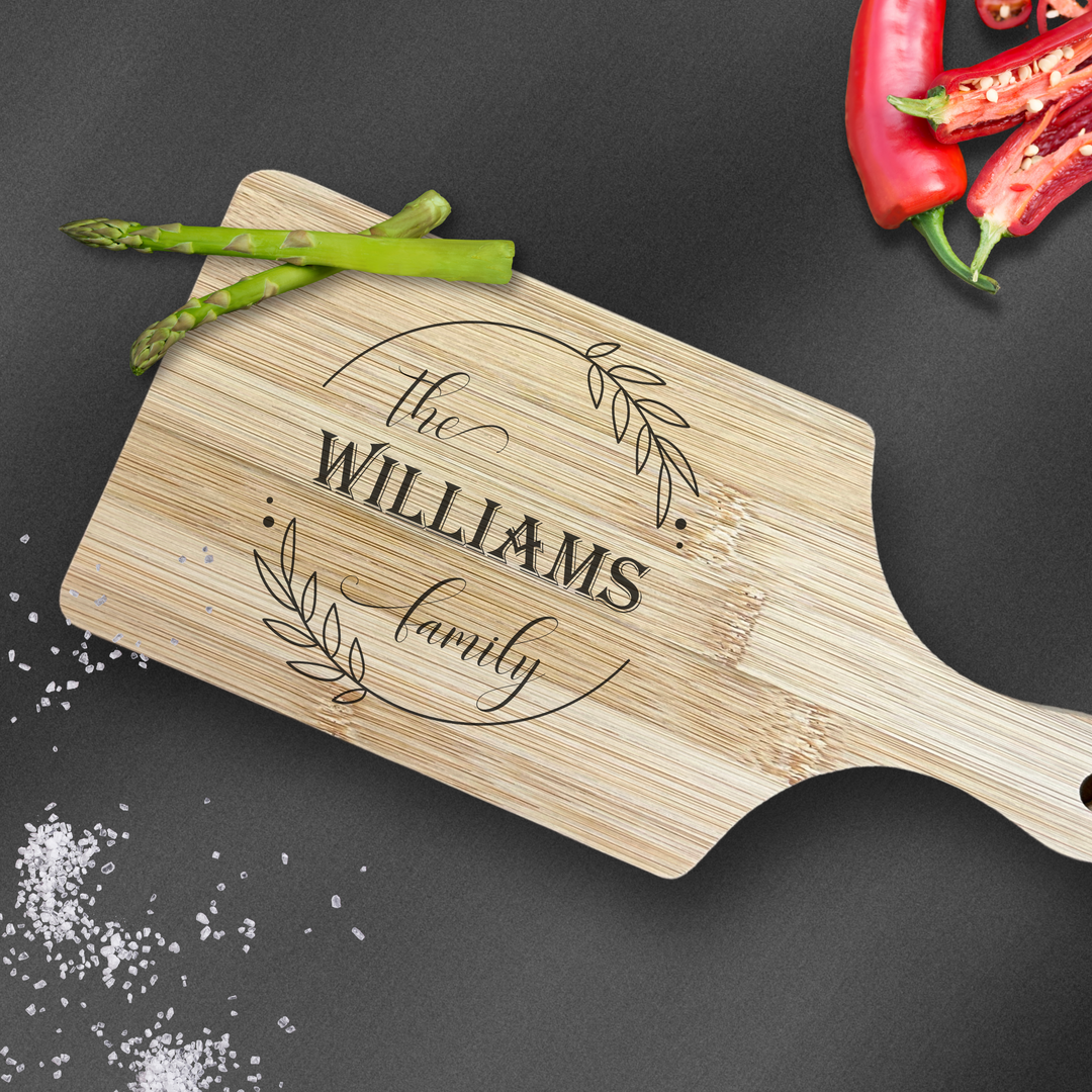 Personalized mini cutting board with family engraving