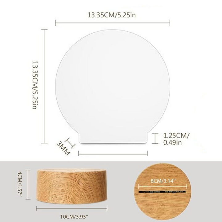 Dimensions for a Personalized Night Light with Multi-colors.
