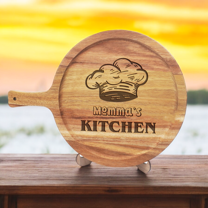 Personalized serving tray with handle for momma's kitchen.