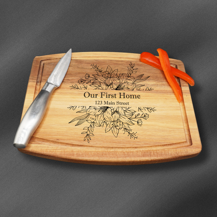 Rectangle Cutting Board personalized with an our first home quote.
